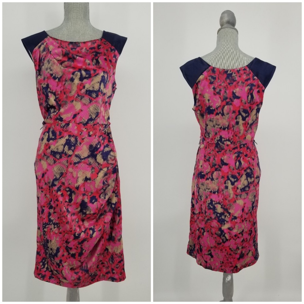 EVA FRANCO Abstract Ruched Sheath Dress